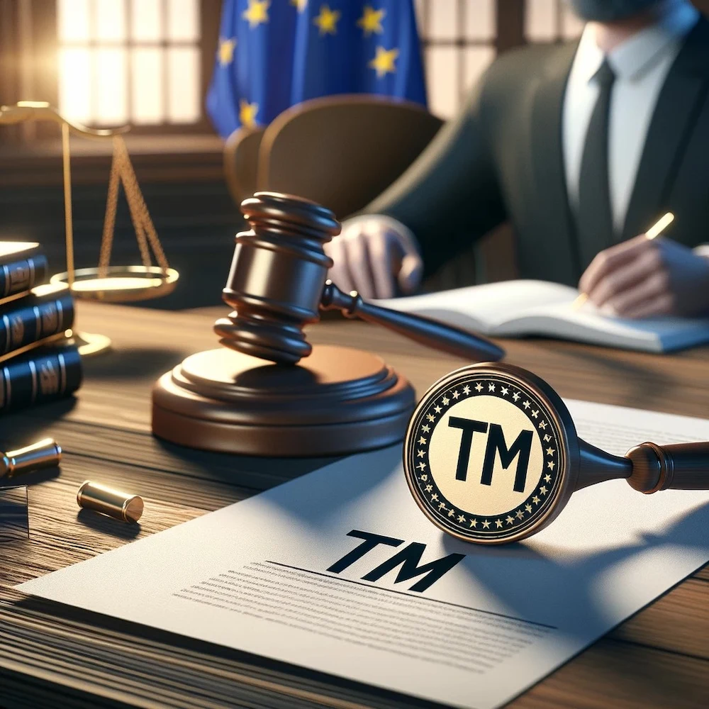 DALL·E 2024 08 28 10.03.43 A realistic image to accompany an article about a legal case concerning deceptive trade marks. The image should depict a courtroom scene in a European (1)