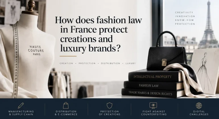 How does fashion law in France protect creations and luxury brands?